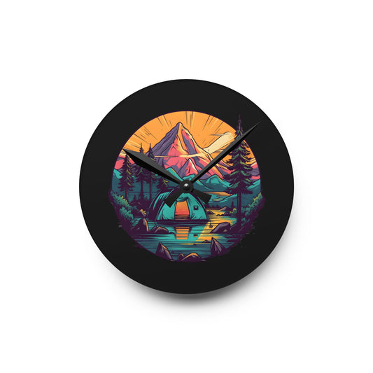 Sunrise Mountain Wall Clock – Vibrant Nature Art for Outdoor Lovers