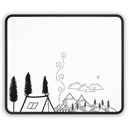 Minimal Line Art Camping Mouse Pad – Clean Outdoor Sketch Design