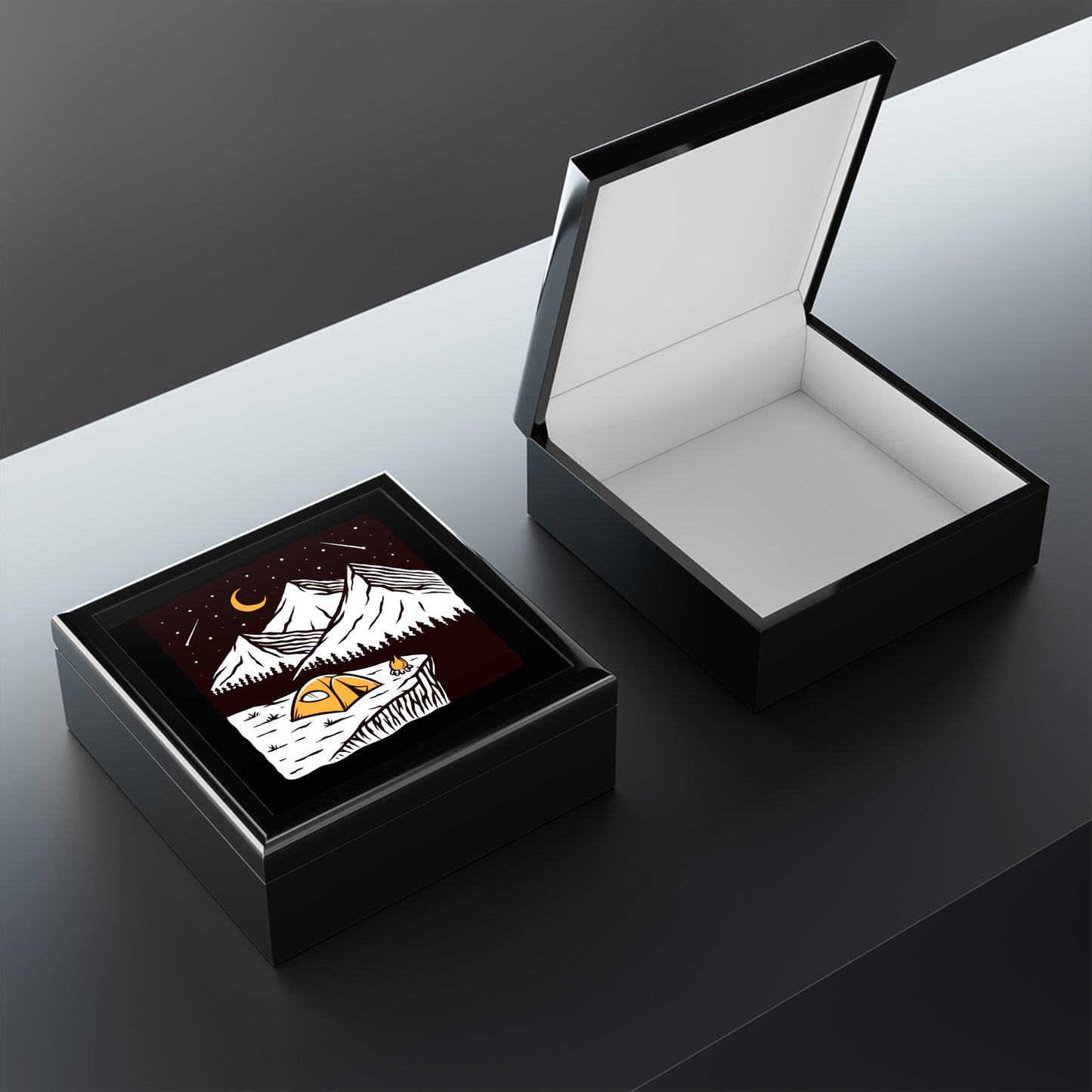 Mountain Night Jewelry Box – Scenic Camping Keepsake with Tent & Moon