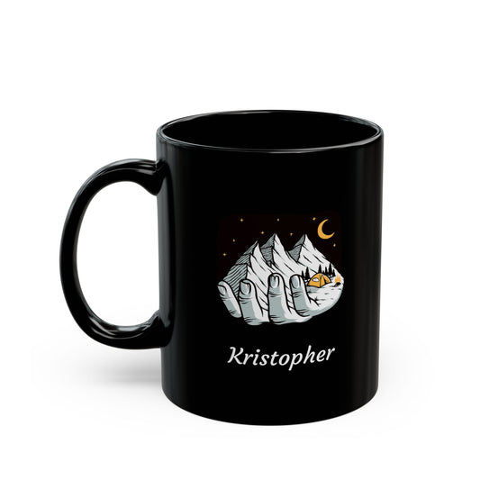 Black Camping Mug – Mountain & Night Sky Design