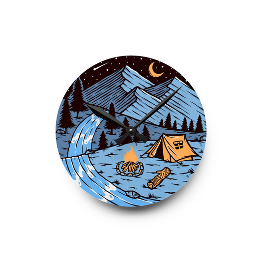 Night River Camp Wall Clock – Scenic Nature Art for Outdoor Souls