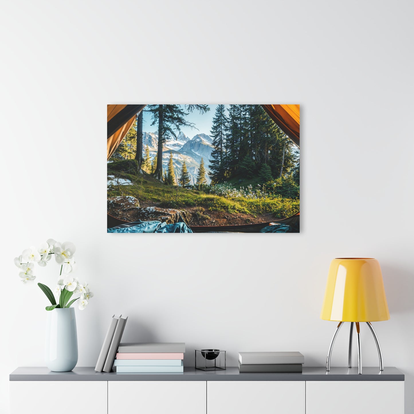 Mountain View from Tent Acrylic Wall Art – Adventure Landscape Print