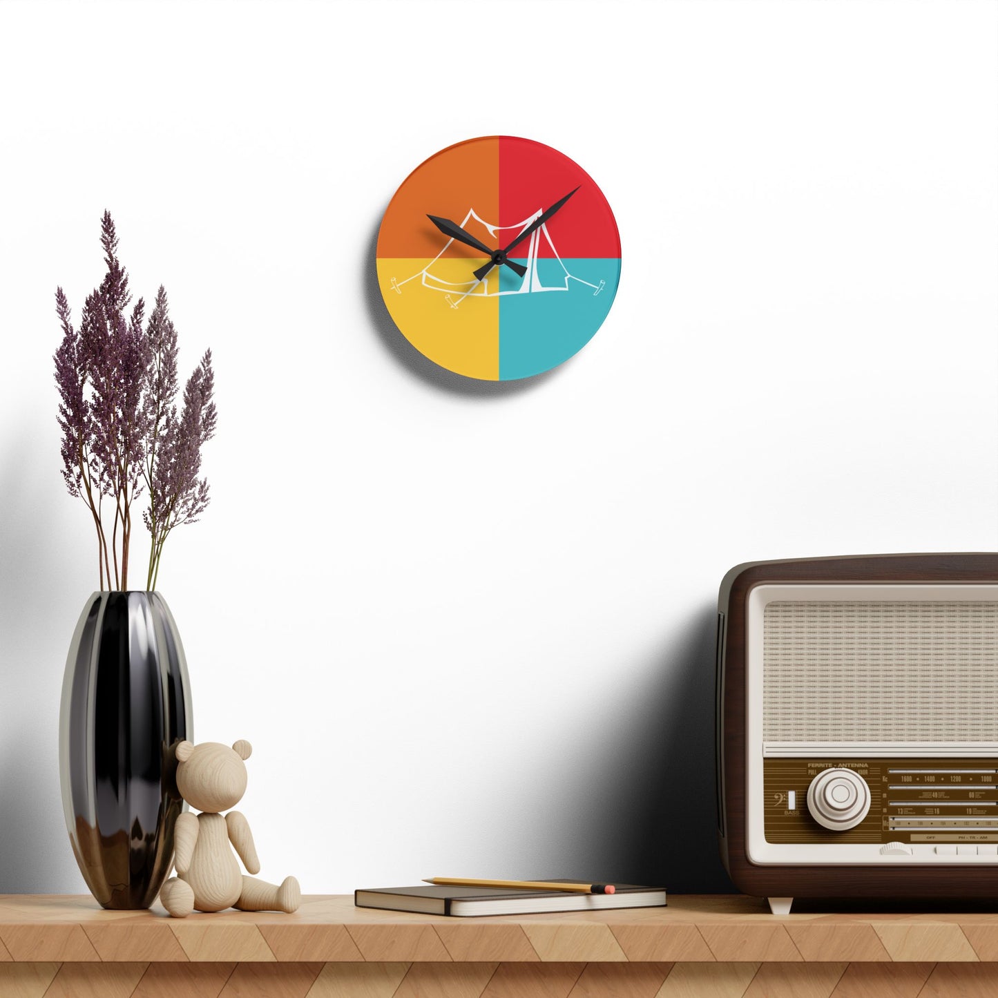 Retro Tent Wall Clock – Minimalist Outdoor-Inspired Decor
